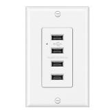 BESTTEN USB Receptacle Outlet, 4.2A/21W High-Speed 4 Port USB Wall Charging Outlet 125VAC Input, Quad Type-A Ports with LED Indicator, Decorator Wallplate Included, UL Listed, White