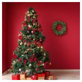 VitalCozy 10 ft Christmas Velvet Bow Garland Pre-Strung Bow Garland Banner with 13 Pcs 7 x 7 Inches Bows Reusable Vintage Velvet Bow Decoration for Xmas Tree Fireplace Staircase(Red)