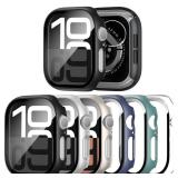 JERXUN 6 Pack Case with Tempered Glass Screen Protector for Apple Watch Series 11 Series 10 46mm, Ultra-Thin Scratch Resistant Full Protective Hard PC Bumper Cover for Apple Watch 46mm