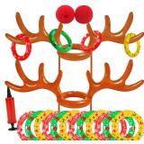 Christmas Games Gifts for Kids Teen Adults, Inflatable Reindeer Antler Ring Toss Game, Office Party Favors Supplies, Indoor Outdoor Carnival Holiday Family Party Toys
