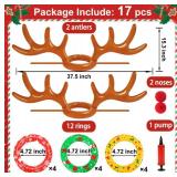Christmas Games Gifts for Kids Teen Adults, Inflatable Reindeer Antler Ring Toss Game, Office Party Favors Supplies, Indoor Outdoor Carnival Holiday Family Party Toys