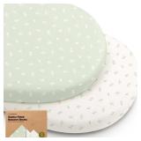 2-Pack Organic Bassinet Sheets for Girls, Boys - 100% Cotton Bassinet Mattress Sheets Compatible with Halo Bassinest Swivel Sleeper, Graco, Baby Delight, Chicco, Unisex Fitted Bassinet Sheets (Herb)