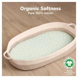 2-Pack Organic Bassinet Sheets for Girls, Boys - 100% Cotton Bassinet Mattress Sheets Compatible with Halo Bassinest Swivel Sleeper, Graco, Baby Delight, Chicco, Unisex Fitted Bassinet Sheets (Herb)