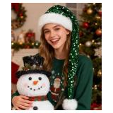 QLINLEAF Green Long Plush Santa Hat Sequin Christmas Hat for Adults Velvet Warm Winter Christmas Costume