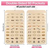 Okxiri Hanging Jewelry Organizer for Closet with Swiveling Hanger, 17 x 30 In, 80 Clear Pockets Jewelry Organizer Hanging for Jewelries, Earrings, Accessories (Beige)