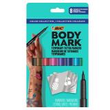 BodyMark Temporary Tattoo Markers, 8-Count Color Collection, Skin-Safe & Cosmetic Quality, Cruelty-Free, Long-Lasting, Flexible Brush Tip, Stencils Included