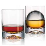 JBHO Hand Blown Crystal Double Old Fashioned Cocktail, Solid Whiskey Glasses, Rocks Glasses, Lowball Glasses - 12 Ounce - set of 2 - Perfect Size for Oversized Ice Cubes