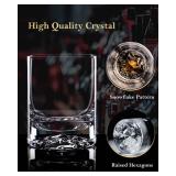 JBHO Hand Blown Crystal Double Old Fashioned Cocktail, Solid Whiskey Glasses, Rocks Glasses, Lowball Glasses - 12 Ounce - set of 2 - Perfect Size for Oversized Ice Cubes