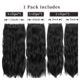 Black 20 Inch Thick Hairpieces Long Wavy Natural Synthetic Clip in Hair Extensions, for Women (4pcs, 20Inch, 1B#)