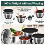 Nicdiet Mixing Bowls with Airtight Lids, Stainless Steel Mixing Bowl Set with 3 Metal Nesting Bowls, Colander & Grater, Non-Slip Bottoms, Size 1.5, 2.5, 5 QT, Great for Mixing & Serving, Black
