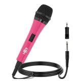 Singing Machine Wired Microphone for Karaoke, (Pink) - Unidirectional Dynamic Vocal Microphone - Plug-In Microphone for Karaoke Machine, AMP, & Speaker - Mic for Singing, Public Speaking, & Parties