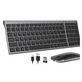 seenda Rechargeable Wireless Keyboard Mouse, Ultra Thin Low Profile Wireless Keyboard and Mouse with Number Pad, Quiet Portable Combo Compatible for Windows XP/7/8/10/11/11 Pro, Black and Grey
