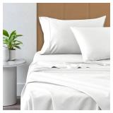 Pizuna Pure 100% Cotton Queen Size Sheet Set White, 800 Thread Count 100% Long Staple Cotton Sateen Queen Sheet Set with 15\" Deep 2 Extra Pillowcases (Combed Cotton Bed Sheet Set)