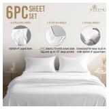 Pizuna Pure 100% Cotton Queen Size Sheet Set White, 800 Thread Count 100% Long Staple Cotton Sateen Queen Sheet Set with 15\" Deep 2 Extra Pillowcases (Combed Cotton Bed Sheet Set)
