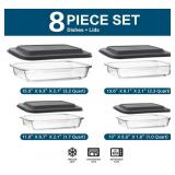 8-Piece Deep Glass Baking Dish Set with Plastic lids,Rectangular Glass Bakeware Set with Lids, Baking Pans for Lasagna, Leftovers, Cooking, Kitchen, Freezer-to-Oven and Dishwasher, Gray