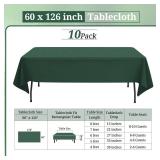 10 Pack Hunter Green Tablecloths for 8ft Rectangle Tables 60 x 126 Inch - Polyester Table Cover Stain and Wrinkle Resistant Washable Fabric Table Clothes for Wedding Party Banquet Reception Restaurant