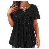 TIYOMI Plus Size Top for Women Tunic Tops 2X Sequin Blouses Black Woman Within Tops Sparkly Pleated Babydoll Shinning Pullover Casual Spring Summer Tunics 2XL 18W 20W