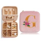 Smileshe Personalized Gifts for Mom Mothers Day, Birthday, Graduation Gift for Girls Fashion, Travel for Teen Girls Trendy Stuff, Velvet Jewelry Box with Flower, Letter G, Pink