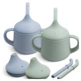 Moonkie Silicone Baby Sippy Cups | 3 Stages Training Cup Straw Cup for Infants Toddlers and Kid | 4 oz 2Pack