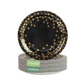 Yinbanban Stylish Paper Plates 40 Count,Eco Compostable Plates,7\" Small Paper Plates,Foil Polka Dots Black Plates Disposable Plates for Daily Use,Party,Easter, Birthday,Wedding