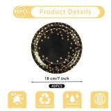 Yinbanban Stylish Paper Plates 40 Count,Eco Compostable Plates,7\" Small Paper Plates,Foil Polka Dots Black Plates Disposable Plates for Daily Use,Party,Easter, Birthday,Wedding