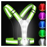 Zacro LED Reflective Vest with Chest Light 500LM, 5 RGB Colors High Visibility Rechargeable Light Up Running Vest IPX4 Night Safety Running Gear for Dog Walking, Cycling, Adjustable for Men Women Kids