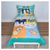 Bluey 4 Piece Toddler Bedding Set â Includes Comforter, Sheet Set â Fitted Top Sheet Reversible Pillowcase for Boys or Girls Bed, Blue