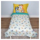 Bluey 4 Piece Toddler Bedding Set â Includes Comforter, Sheet Set â Fitted Top Sheet Reversible Pillowcase for Boys or Girls Bed, Blue