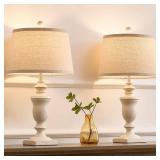 SAIWEYA 23\" Farmhouse Table Lamps Set of 2, 3 Way Dimmable Lamps with 2 LED Bulbs and Rocker Switch, Vintage Nightstand Lamp for Bedroom Living Room Office End Table Entryway, White