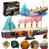 Zylvoxia Titanic Building Set, 2288 Pcs Titanic Big Ship Model Block Set with Glacier and Glowing Light Strip, Giant Ship Building Model Set for Adults and Kids
