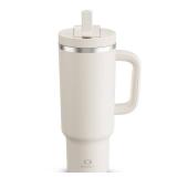 ENCOOL 40 oz Tumbler with Handle and Straw: Stainless Steel Insulated Tumbler Keeps Cold for 24 Hours, Leakproof Travel Cup Fits in Cup Holder and BPA-Free, Cream Moon