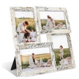 YESKAY 4x6 Collage Picture Frames Set of 1, Multi Family Photo Frame with Real Glass, Displays Four 4x6 Photo, Wall Decor Wall Hanging or Tabletop, Distressed White