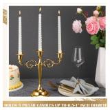 Dandat 3 Pcs 3 Arm Metal Candelabra Candlestick Holders Tall Candlestick Holders Gothic Candle Holder for Home Wedding Church Christmas Party(Classic,10.24 Inch,Gold)