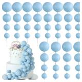 BOUBONI 48 Pcs Balls Cake Topper Decorations Balloon Cupcake Toppers Foam Cake Topper Balls Cake Balls Decorations for Birthday Party Wedding Anniversary Cake Decorating (Light Blue)