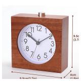 Lancoon Wooden Analog Alarm Clock, Wood Body Non-Ticking Quiet Silent with Night Light Snooze Function Battery Operated for Tabletop Bedroom Bedside Heavy Sleepers (Brown)