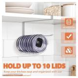 Tumbler Lid Organizer, Horizontal Tumbler Lid Storage Hook Up to 10 Lids, Space Saving Cup Lid Holders Under Cabinet Tumbler Lid Hook for Kitchen Organizer and Storage, Paper Towel Rack Hanger (Gray)