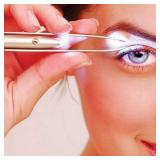 Comimark 2 PCS Eyebrow Tweezers Stainless Steel With LED Light Anti-static Eyelash Eyebrow Clamps Hair Removal Tweezers Profession Makeup Tools