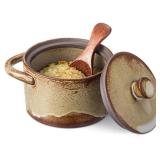 Honeydak Speckled Ceramic Salt Cellar with Lid and Wooden Spoon, Rustic Farmhouse Salt Pepper Cellar Holder for Valentines Day,Housewarming Gift, Heavyweight Spices Jar(Retro Color,1 Set)