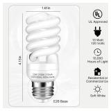 Barfelty CFL Light Bulbs E26 Base, T2 Spiral 13Watt (60Watt Equivalent) Soft White 2700K 900lm Compact Fluorescent Light Bulbs, UL Approved, 120v 60Hz, Self Ballasted CFL Bulbs, Pack of 2