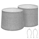 Drum Lampshades Set of 2, 11.6\" Top x 12.6\" Bottom x 9.8\" High Lamp Shades for Table Lamps, Bedside Lamps, Floor Lamps, Gray Fabric Lampshade, Easy Assembly Lamp shade Replacement, Spider Fitter