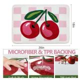 SHIYUE Cute Cherry Bath Mat for Bathroom Checkered, Non Slip Extra Soft Fluffy Absorbent Microfiber Fun Shower Decor (Pink 18\"x26\")