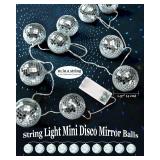Youdepot Disco Ball Light String â 10 LED 9.84-Foot Mirror Disco Ball String Lights, Battery Powered for Party, Wedding, Christmas, Holiday, Classroom Decor (Silver White, 1.57 Inch)