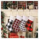 Buffalo Plaid Christmas Stockings Set 4, Large Traditional Red and Black Xmas Stockings, Unique Christmas Stocking for Mantel Fireplace Hanging Decor Holiday Christmas Decorations Indoor 20 inch