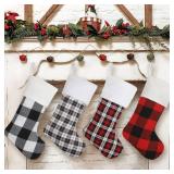 Buffalo Plaid Christmas Stockings Set 4, Large Traditional Red and Black Xmas Stockings, Unique Christmas Stocking for Mantel Fireplace Hanging Decor Holiday Christmas Decorations Indoor 20 inch