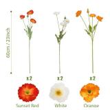 GemJelry Artificial Flowers 6Pcs Artificial Poppy Silk Flowers with Stems Faux Poppy Flowers Bulk Fake Flowers for Wedding Home Party Table Indoor Outdoor Decor
