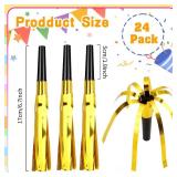 Noise Makers, 24 PCS Gold Noise Makers, Glitter Metallic Fringed Party Blowers Noisemakers Horns for Adults for Birthday Sporting Events Christmas 2025 New Year Eve Party Favor Supplies Decorations