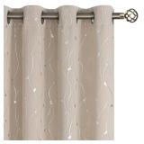 BGment Blackout Curtains 90 Inch Length 2 Panels Set, Grommet Thermal Insulated Blackout Curtains with Wave Line and Dots Printed for Bedroom,Camel, 2 Panels, Each Panel 52 x 90 Inch