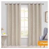 BGment Blackout Curtains 90 Inch Length 2 Panels Set, Grommet Thermal Insulated Blackout Curtains with Wave Line and Dots Printed for Bedroom,Camel, 2 Panels, Each Panel 52 x 90 Inch