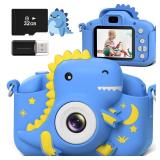 GREENKINDER Kids Camera, Dinosaur Toddler Digital Camera for Boys Girls, Christmas Birthday Gifts, Selfie 1080P Camera for 3 4 5 6 7 8 9 Years Old Toys Dark Blue