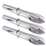 HINMAY Small Stainless Steel Serving Tongs 7-Inch Salad Tongs, Set of 3 (Silver)